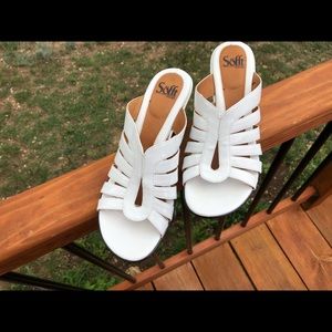 Sofft white patent leather sandal.